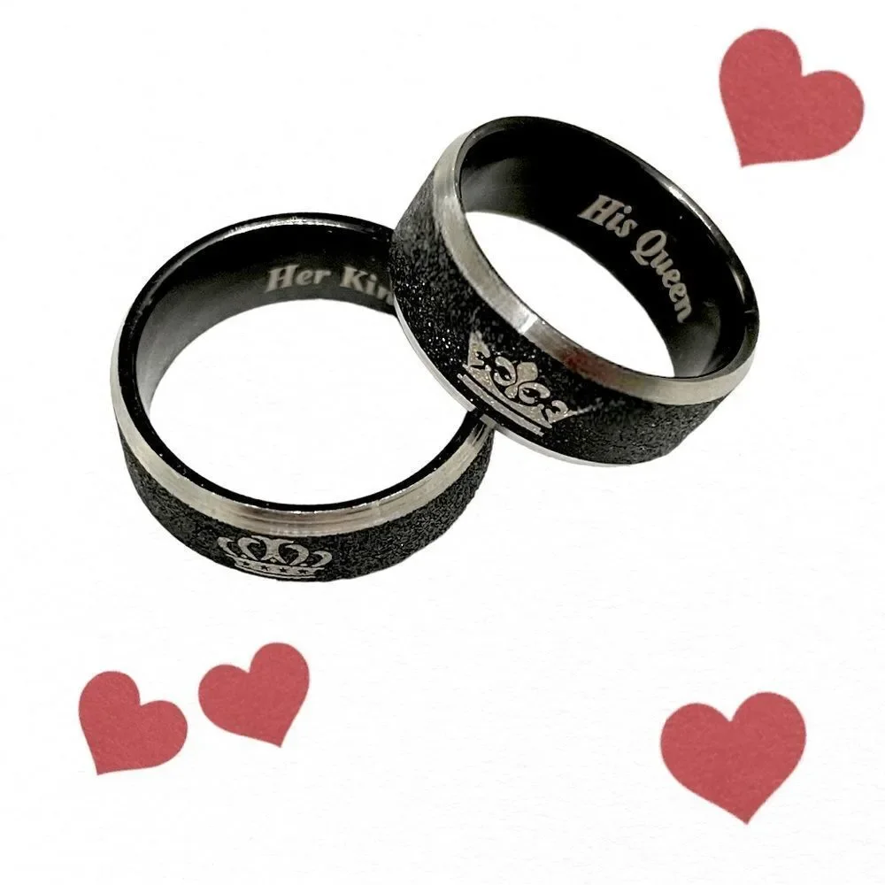 Her King/His Queen l Stainless Steel Crown Rings in Frosted Black l New